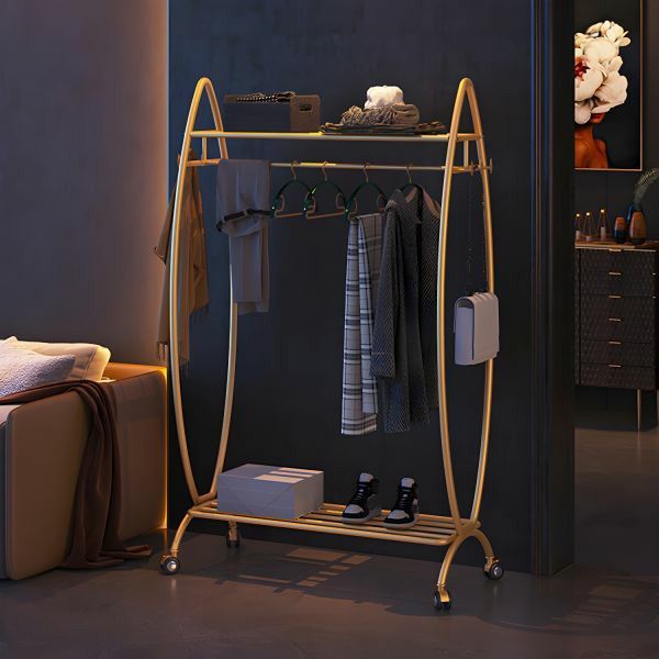 Gold Metal Gardırop Askılığı - Modern Tasarımlı Çift Raflı Elbise Askısı | FERRO